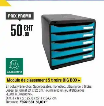 Module De Classement 5 Tiroirs Big Box+ Exacompta