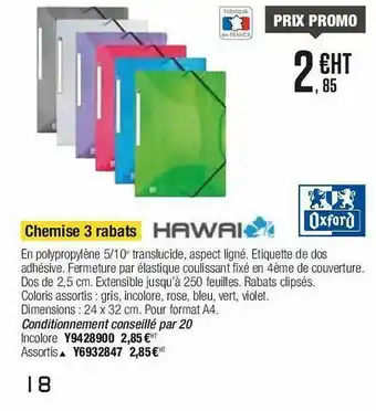 Plein ciel Chemise 3 Rabats Hawai Oxford offre