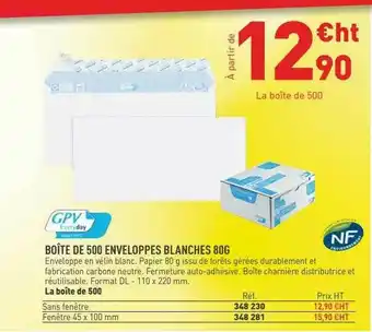 Hyperburo Boîte De 500 Enveloppes Blanches 80g offre