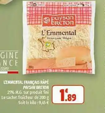 Coccinelle Supermarché L'emmental Français Râpé Paysan Breton offre