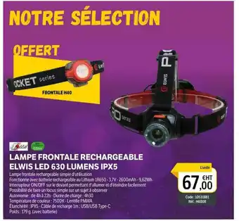 Lampe Frontale Rechargeable Elwis Led 630 Lumens Ipx5