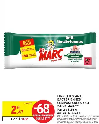 Intermarché Lingettes anti- bactériennes compostables x80 saint marc offre