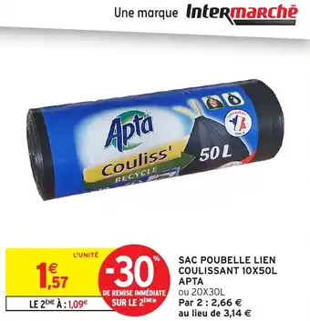 Intermarché Sac poubelle lien coulissant 10x50l apta offre