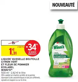 Intermarché Liquide vaisselle bouteille citron vert et fleur de pommier ecolabel winni's offre