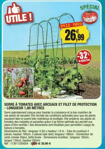 Outiror Serre à Tomates Avec Arceaux Et Filet De Protection Longueur 1.80 Mètres offre