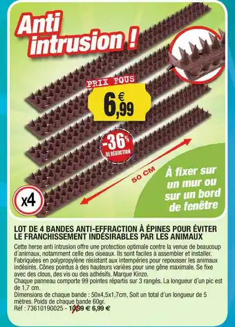 Outiror Lot De 4 Bandes Anti-effraction à épines Pour éviter Le Franchissement Indésirables Par Les Animaux offre