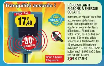 Outiror Répulsif Anti Pigeons à énergie Solaire offre