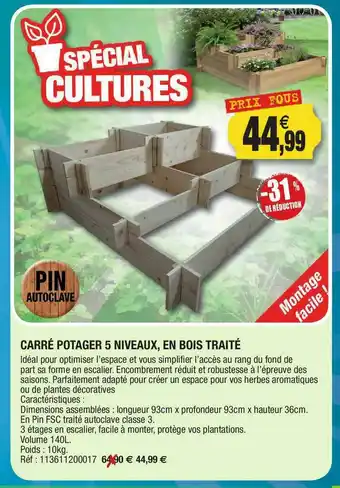 Outiror Carré Potager 5 Niveau En Bois Traité offre