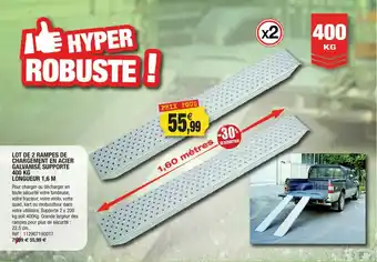 Outiror Lot De 2 Rampes De Chargement En Acier Galvanisé Supporte 400 Kg Longueur 1.6 M offre