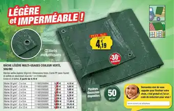 Outiror Bâche Légère Multi-usages Couleur Verte 50g M2 offre