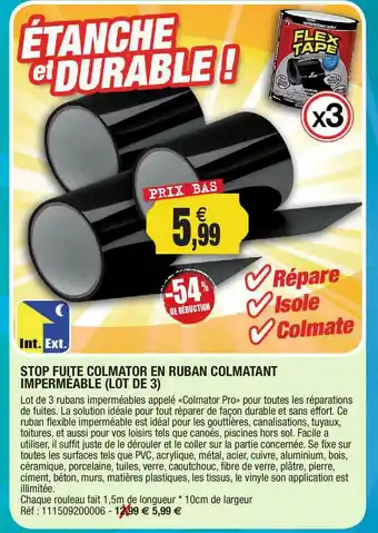 Outiror Stop Fuite Colmator En Ruban Colmatant Imperméables (lot De 3) offre
