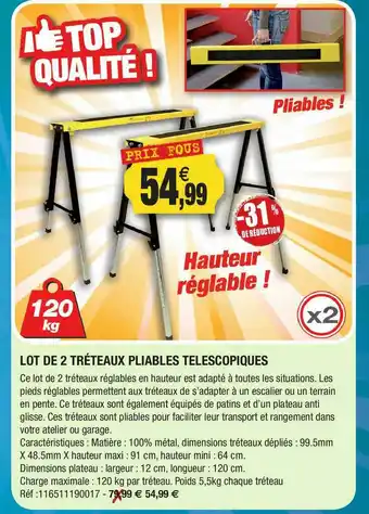 Outiror Lot De 2 Tréteaux Pliables Telescopiques offre