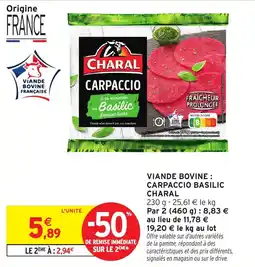 Intermarché Viande bovine carpaccio basilic charal offre