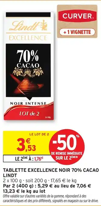 Intermarché Tablette excellence noir 70% cacao lindt offre