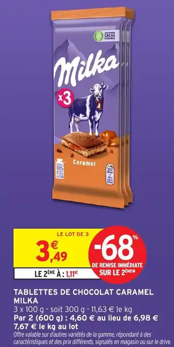 Intermarché Tablettes de chocolat caramel milka offre