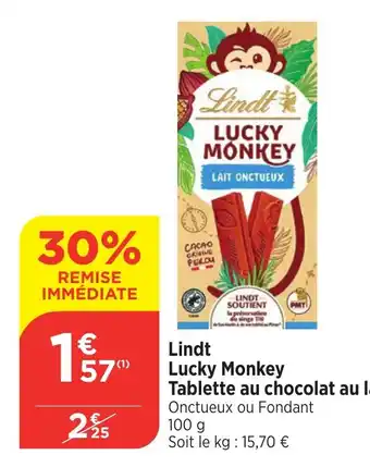 Bi1 LINDT Lucky Monkey Tablette au chocolat au lait offre