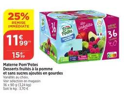 Bi1 MATERNE Pom'Potes Desserts fruités à la pomme et sans sucres ajoutés en gourdes offre