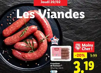 Lidl 4 saucisses de Toulouse offre