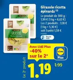 Lidl TOQUE CHEF Girasole ricotta épinards offre