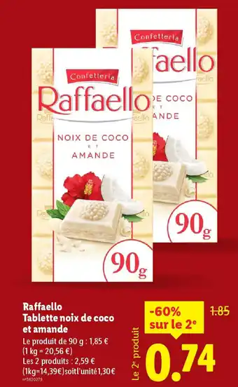 Lidl RAFFAELLO Tablette noix de coco et amande offre