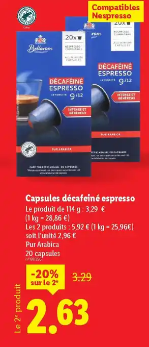 Lidl BELLAROOM Capsules décafeiné espresso offre