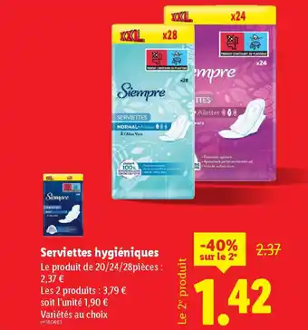 Lidl Serviettes hygiéniques offre