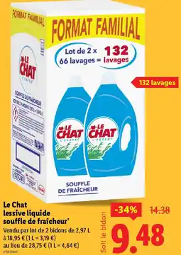 Lidl LE CHAT lessive liquide souffle de fraîcheur offre