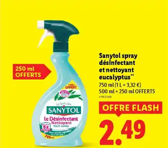 Lidl SANYTOL spray désinfectant et nettoyant eucalyptus offre