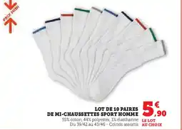 Super U Lot de 10 paires de mi-chaussettes sport homme offre