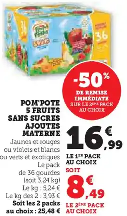 Super U Pom'pote 5 fruits sans sucres ajoutes materne offre