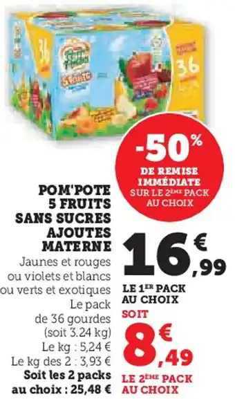 Super U Pom'pote 5 fruits sans sucres ajoutes materne offre