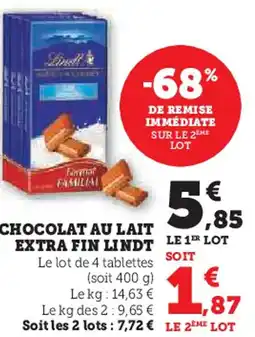 Super U Chocolat au lait extra fin lindt offre