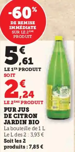 Super U Pur jus de citron jardin bio offre