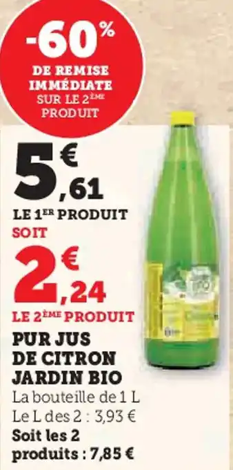 Super U Pur jus de citron jardin bio offre