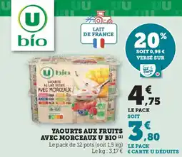 Super U Yaourts aux fruits avec morceaux u bio offre