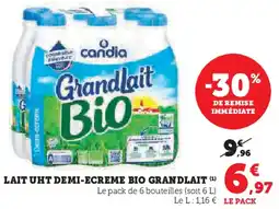 Super U Lait uht demi-ecreme bio grandlait offre