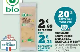 Super U Fromage pasteurise emmental francais u bío offre