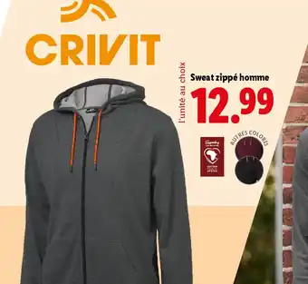 Lidl CRIVIT Sweat zippé homme offre