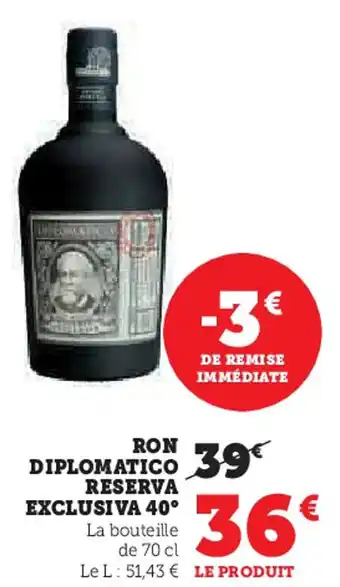 Super U Ron diplomatico reserva exclusiva 40° offre