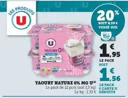 Super U U Yaourt nature 0% mg offre