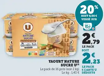 Super U U Yaourt nature sucre offre