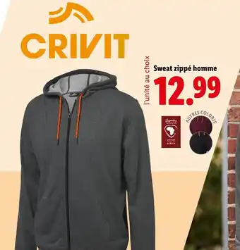 Lidl CRIVIT Sweat zippé homme offre