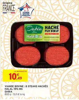 Intermarché DABIA Viande bovine: 8 steaks hachés halal 15% mg offre