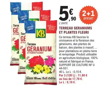 E.Leclerc Jardi KB Terreau geraniums et plantes fleuri offre