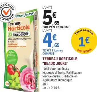 E.Leclerc Jardi "BEAUX JOURS" Terreau horticole offre