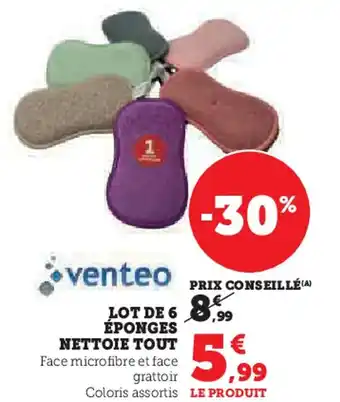 Hyper U Venteo lot de 6 éponges nettoie tout offre