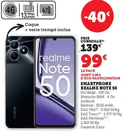 Hyper U Smartphone realme note 50 offre