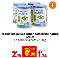 Coccimarket MALO Yaourt bio au lait entier pasteurisé nature offre