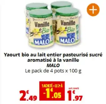 Coccimarket MALO Yaourt bio au lait entier pasteurisé sucré aromatisé à la vanille offre