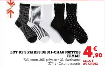 Hyper U Lot de 5 paires de mi-chaussettes femme offre